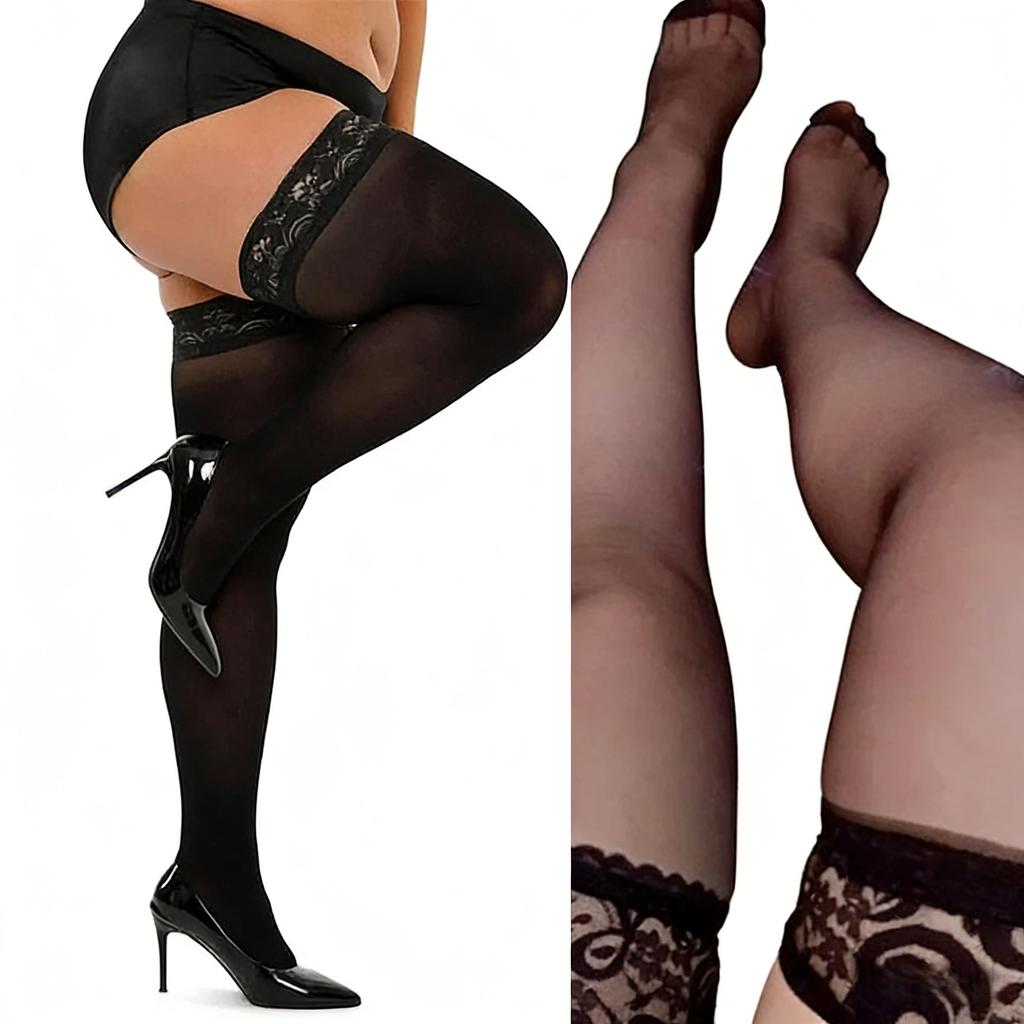 Women Over Knee Lace Stockings Plus Size 5XL 1 Pair Black White