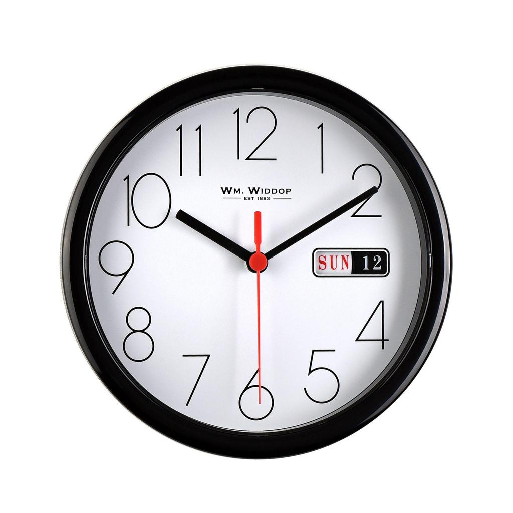 Hometime Dag/Dato Veggklokke-Svart Kasse Hvit Skive 8.5 Rund