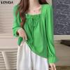 VONDA Women Square Collar Long Sleeve Lace-up Solid Elegant Blouses Tops