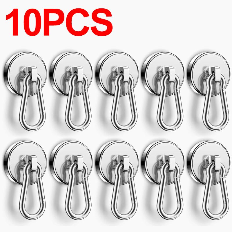 10/1pcs Strong Neodymium Magnetic Hooks 360°Rotating Carabiner Magnet Ring Keychain Hook Home Kitchen Bathroom Hanging Hangers