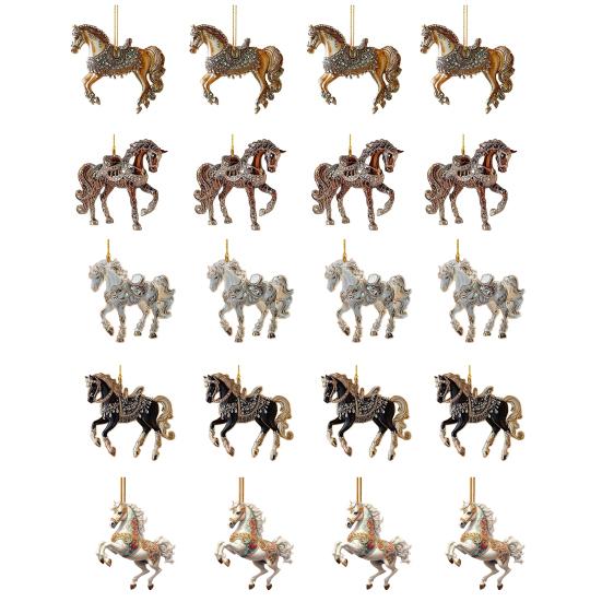 1/2/3/4/5/6/7/8/10/12/15/20/25 Pcs Horse Ornaments For Christmas Tree Metallic Rhinestones Horse