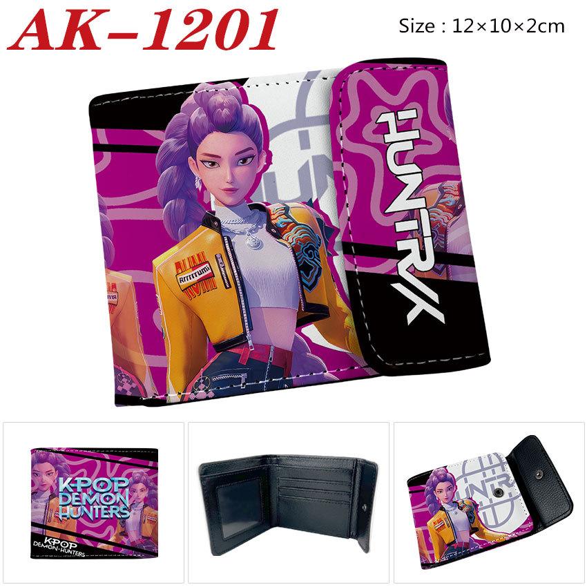 Anime Demon Huntress Group Merchandise Bifold Wallet PU Snap Button Short Purse Cartoon Card Holder Purple