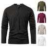 Fall Spring Men Top Round Neck Long Sleeve Solid Color Button Soft Breathable Casual Pullover Mid Length Men Daily T-shirt