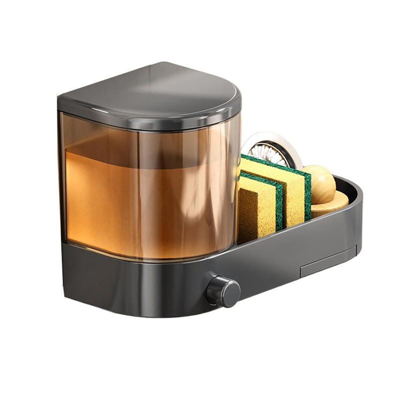 

With Drain Tray Wall Mounted Soap Dispenser With Sponges Holder Hand Press Dishwashing Liquid Holder Large Capacity Waterproof