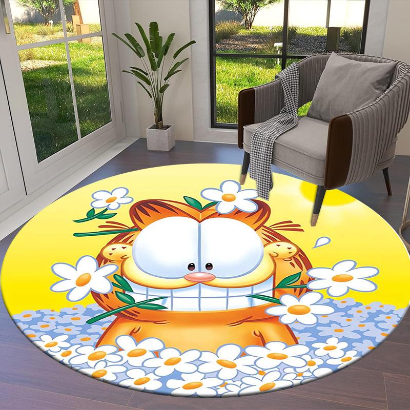 1pc Garfield with flowers Round carpet, Made of Polyester,Perfect for Decorating Office Chairs, Living Rooms fplt137
