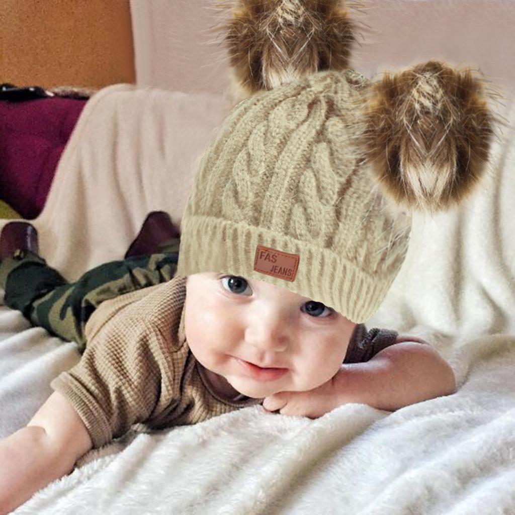 Double Ball Children's Wool Hat Wool Ball Baby Knitted Elasticity