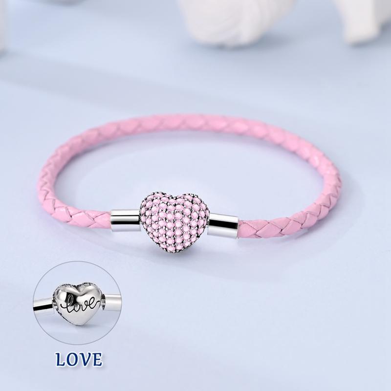 925 Silver Heart Bracelet 17-20CM Sparkling Golden DIY Charms Beads Fashion Jewelry for Women