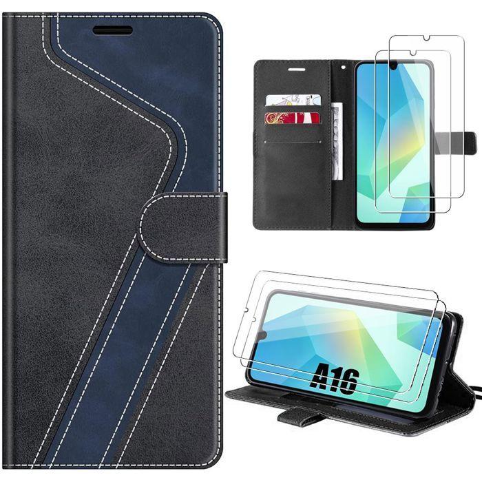 Case for Samsung Galaxy A16 4G/5G, Shockproof Synthetic Leather Navy Blue - 2 Tempered Glasses