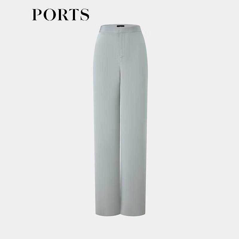 PORTS Women's Morning Grey Blue Silk Blend Straight-Leg Pants