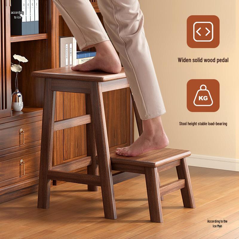 Multifunctional Solid Wood Folding Step & Bar Stool for Reaching High Places and Climbing, with Dual-Use Design
