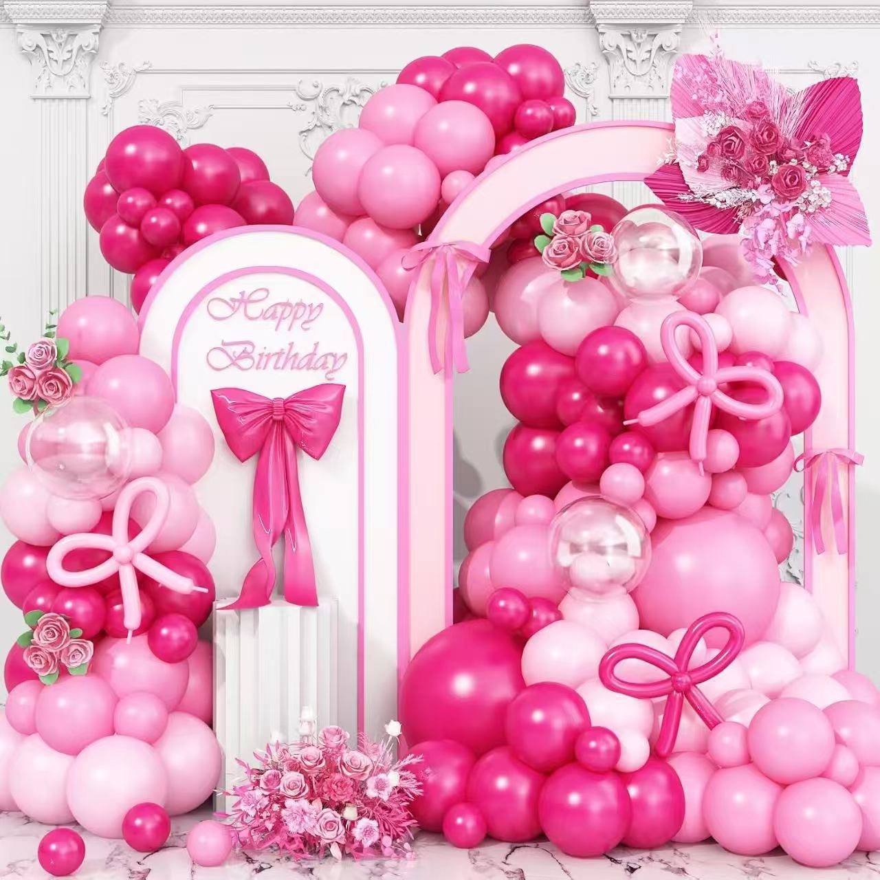 

Розовый Белый Бант Гирлянда из Шаров Арка Набор Свадьба Невеста Помолвка Мальчишник Розовый Розово-красный Set as shown