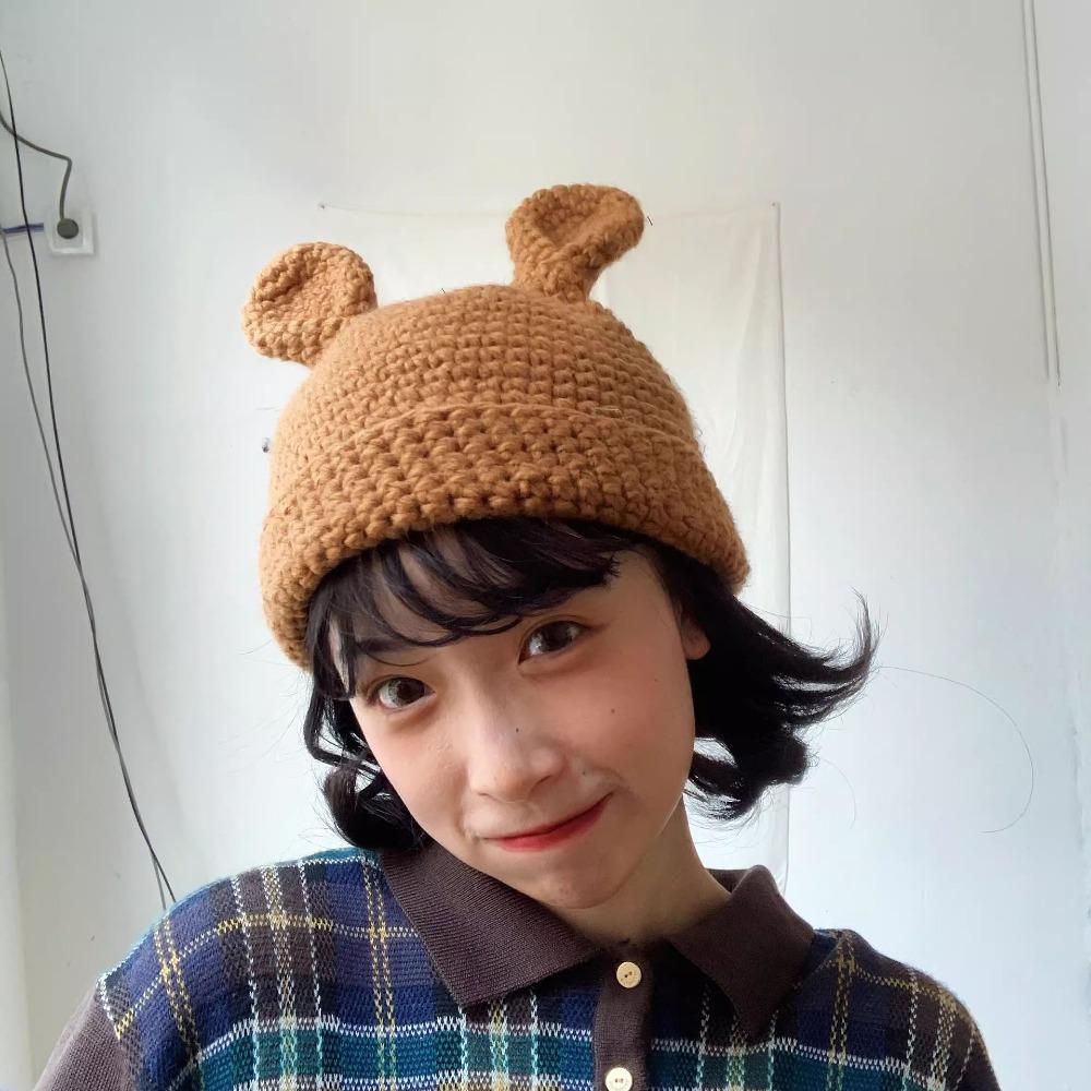 Crochet Winter Knitted Hat with Ears Knit Cap Creative Cartoon Skullies Beanie Men Women