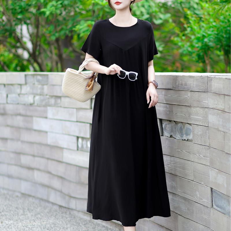 

Элегантные летние свободные платья женские винтажные платья с коротким рукавом большого размера повседневные длинные платья 3XL чёрный