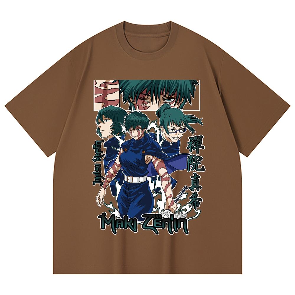 230 Gsm 100% Cotton Jujutsu Kaisen V43 Maki Print Unisex Heavy Cotton T Shirt