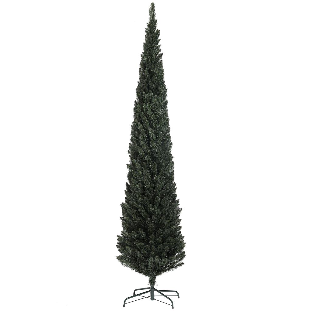 Slim Christmas Tree 225 cm Tall Space-Saving with 538 Branches with Steel Base for Indoor Use, Green