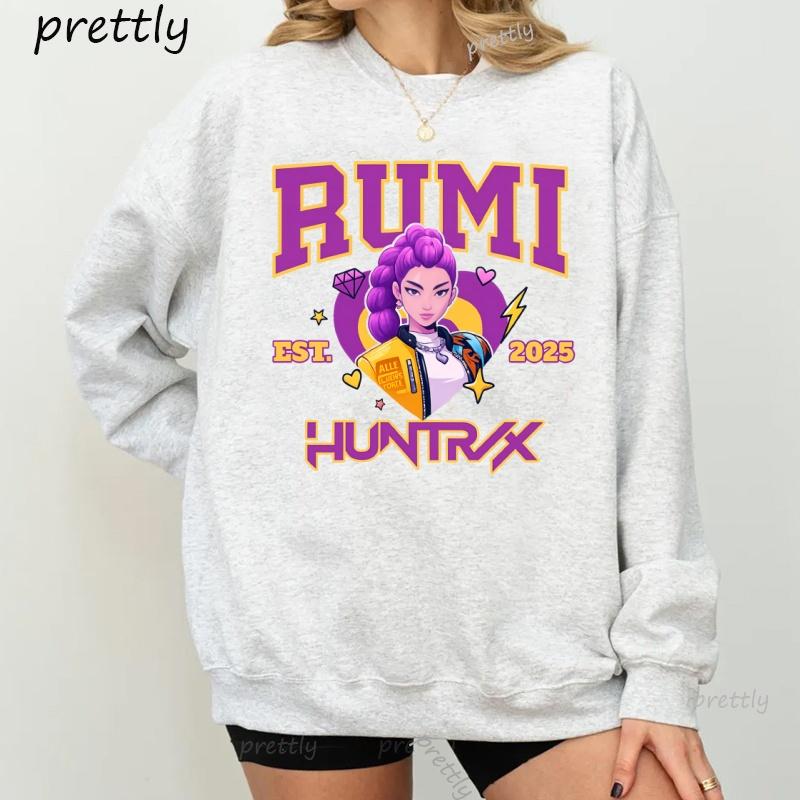 Huntrix Round Neck Kpop Demon Hunters Sweatshirts Rumi Zoey Mira Graphic Pullover Women's Sweatshirts Long Sleeve Streetwear