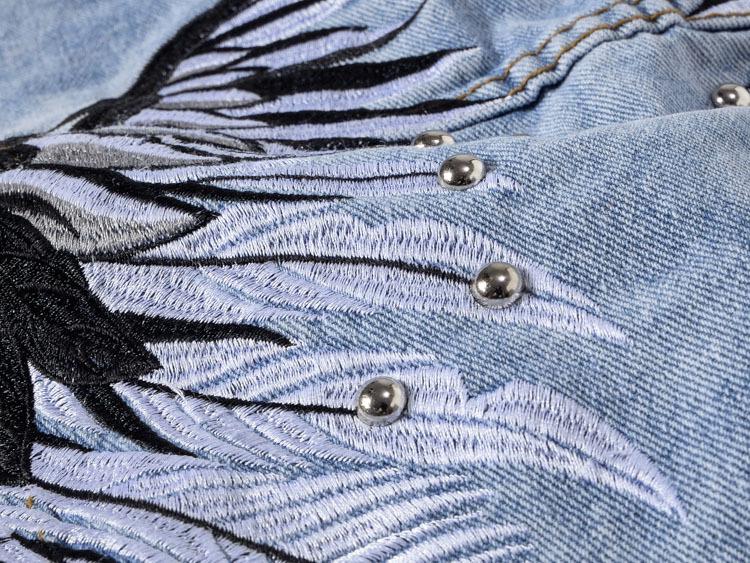 Men's Plus Size Sleeveless Biker Denim Vest with Wing Embroidery & Rivets