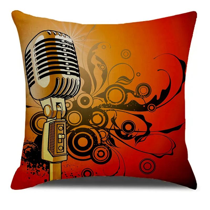 Muzyka Mikrofon Słuchawki Gitara Nadrukowana Miękka Kwadratowa Poszewka Mieszanka Poszewka na Poduszkę Poszewka Salon Dekoracja Domu