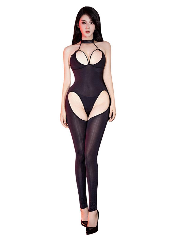 Sexy Hollow Out Women'S Jumpsuit High Elastic Bandage Sheer Transparent Cute Bodysuit Allure Woman Clothing Tights Fashion