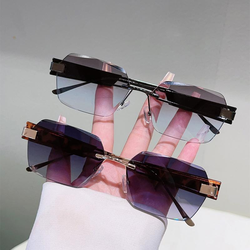 y2k Rimless Luxury Brand Designer Square Sunglasses Women For Men Vintage Punk Diamond Cutting Outdoor Driving Sun Glasses UV400