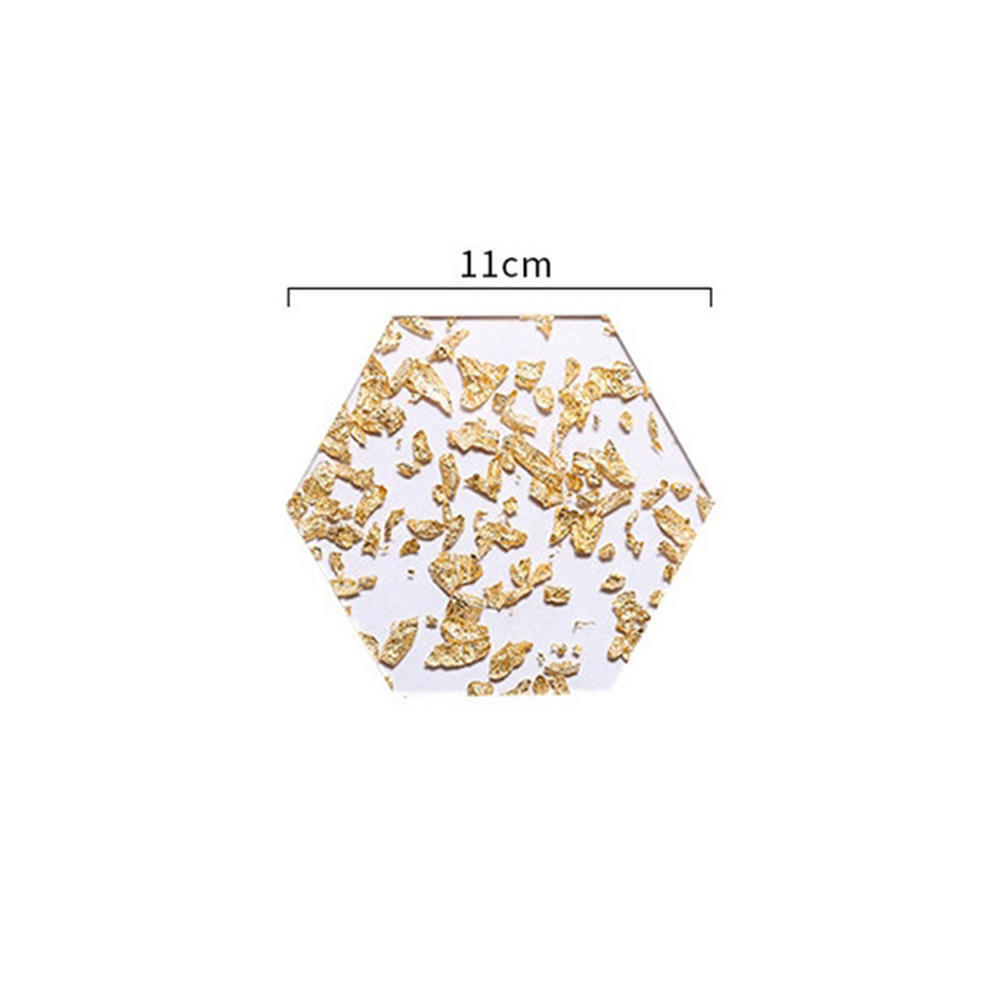 Round/Hexagonal Acrylic Coasters Clear Gold Foil Tableware Coffee Coasters