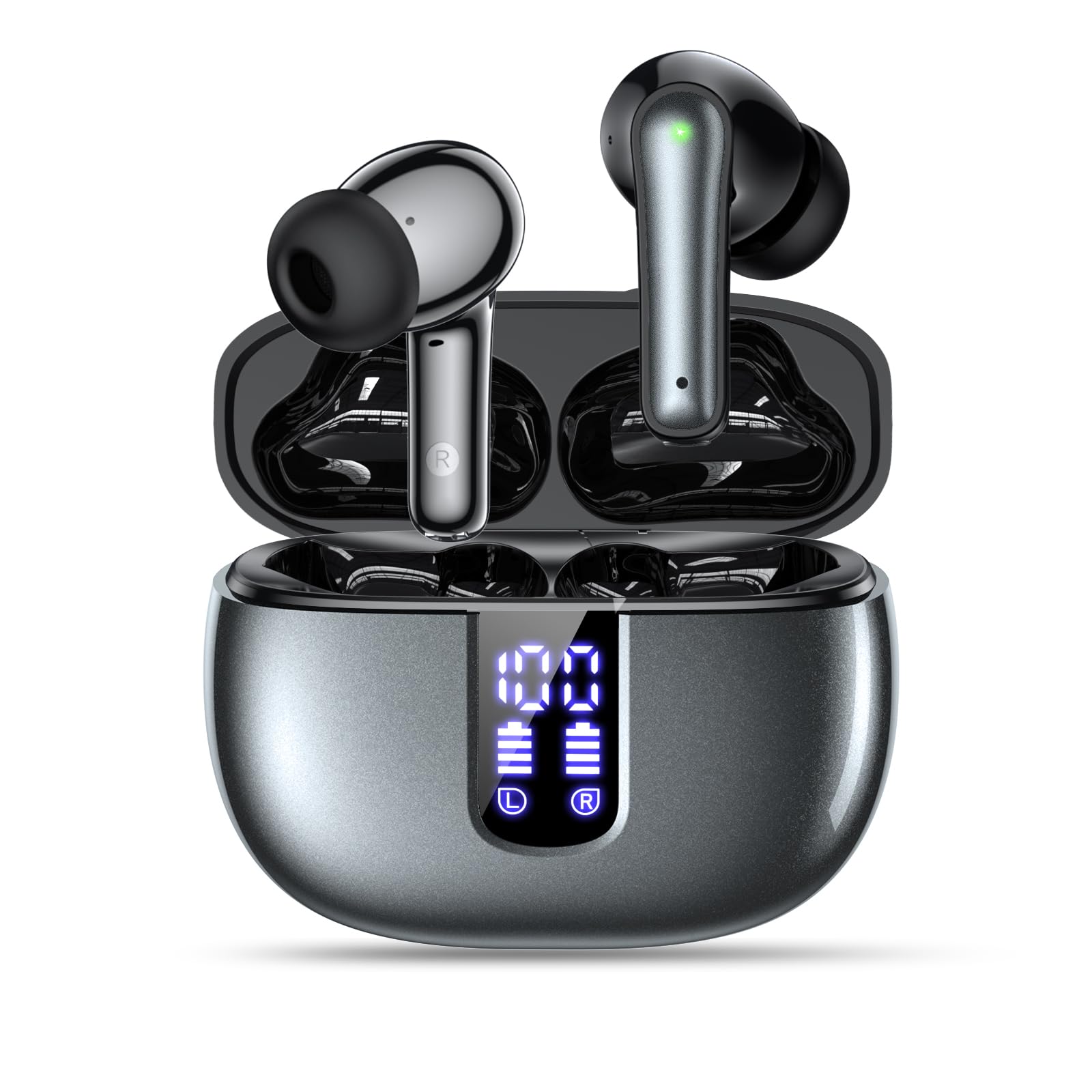 

True Wireless Earbuds, Bluetooth 5.4, Noise Cancelling, Touch Control, Type-C Charging, 32 Hours of Playback, LED Display, Pearl Black