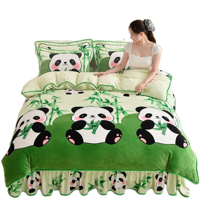 Thickened Milk Fleece Four-Piece Warm Double-Sided Coral Fleece Quilt Cover Flannel Sheet Bed Skirt Bedding