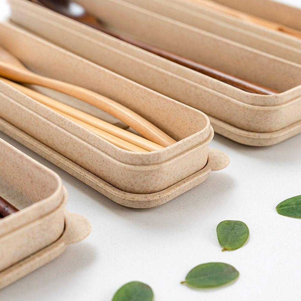 with Box Wooden Fork Chopsticks Natural Rice Soups Spoon Dinnerware Cutlery  Kitchen Accessories