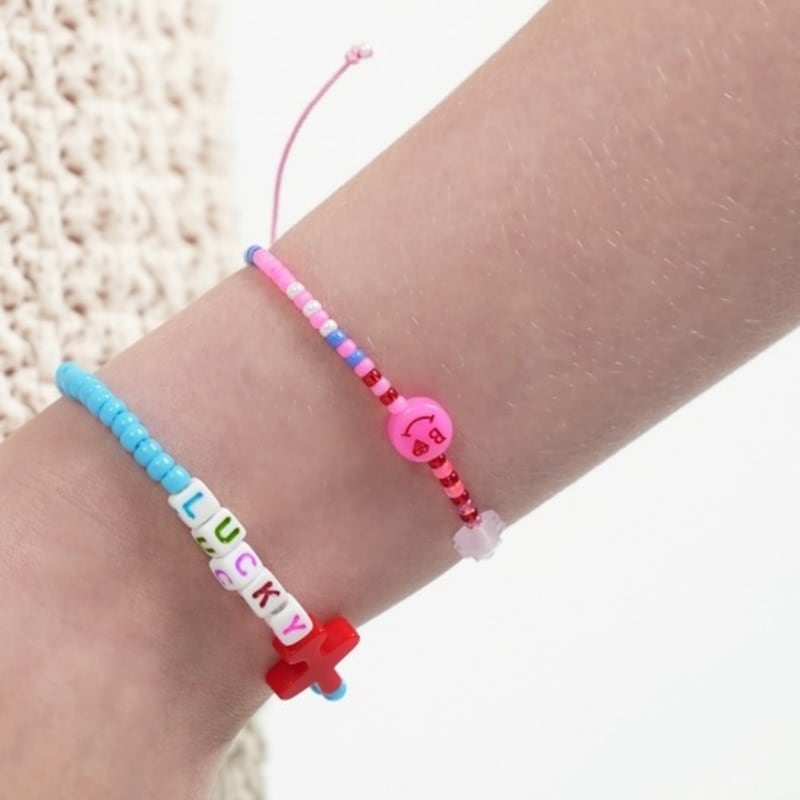 BONBEAU Kitsch Motives Charm Beads Knot Bracelet Kitsch Smile Teddy Bear Charm Beads Thread Bracelet Knot Bracelet