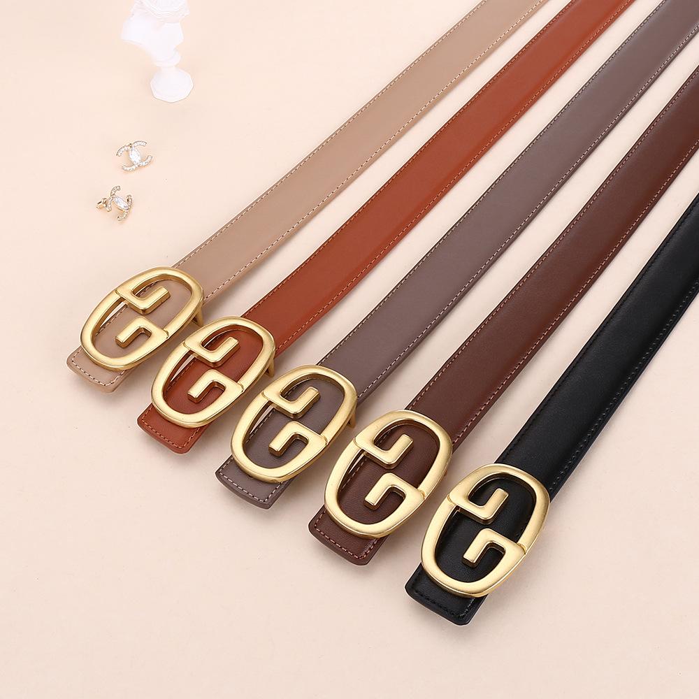 Double G Belt Leather Women'S Personality Belt Women'S Premium Alloy Business Belt
