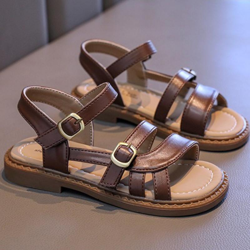 New Sandals Fashion Simple Retro Girls' Shoes Summer Flat Lightweight Kid Shoe Classic Elegant Daily Casual 2025 Beach Shoes