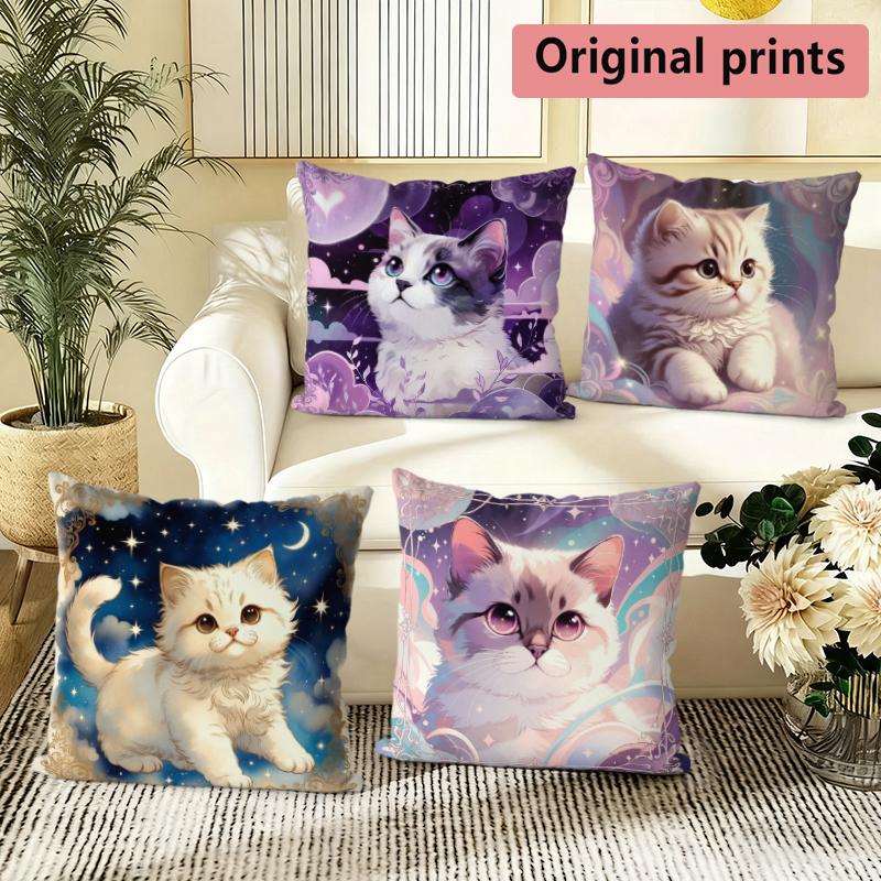 Cute Galaxy Kitten Decorative Throw Pillow Covers Pattern Cushion Cover Suitable For Sofa Bedroom Car Pillow Cover