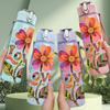 1PC Love Word Big Daisy Boho Flower Art 750ml Color Plastic Sports Water Bottle Leakproof Flip Straw Lid Suitable for Sports Office Home Use