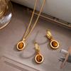 Tiger's Eye Pendant Jewelry Set – Gold Tone Minimalist Necklace Huggie Earrings, Natural Stone Boho Gift for Women