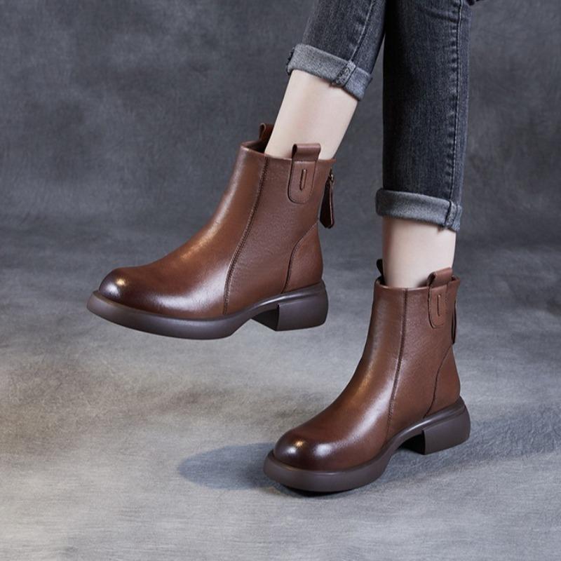British Style Retro Genuine Leather Soft-soled Zipper Boots Cowhide Chelsea Fashion Ankle Boots
