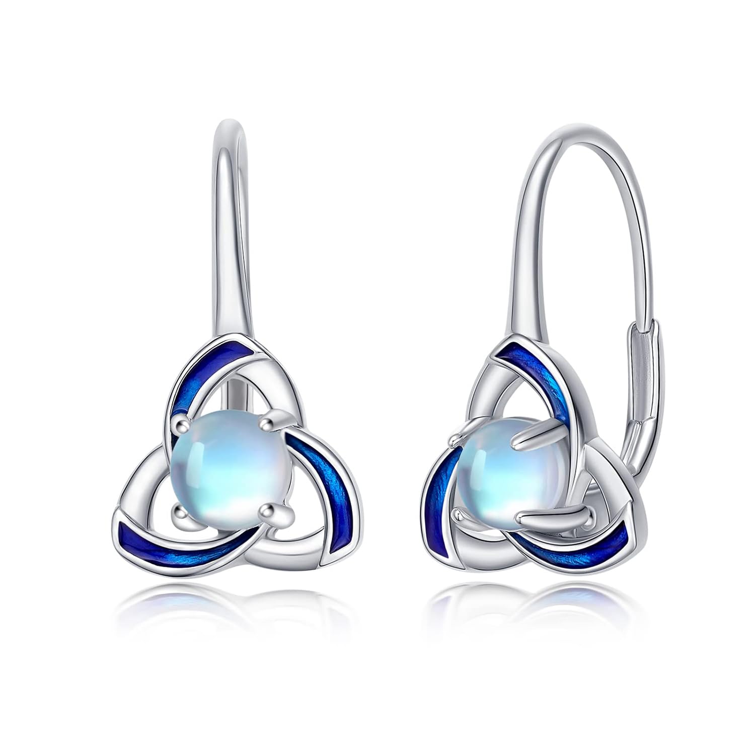 

StoryMidir Moonstone Hook Silver Hoop Platinum Catchless Gift for White Anniversary Earrings, Earrings, 925, Hypoallergenic, Celtic, Women s Earrings, синій