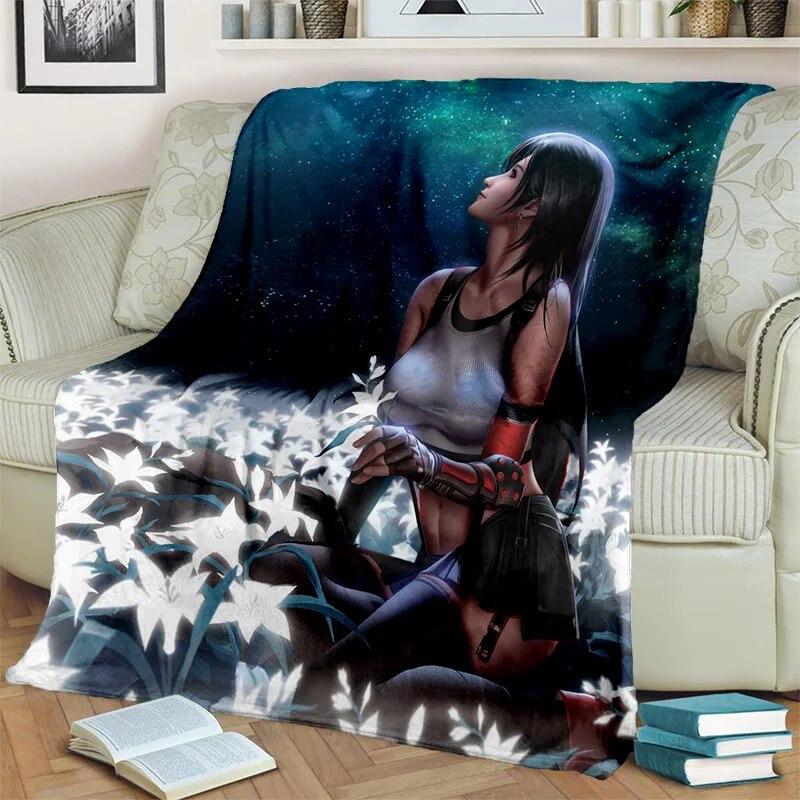 3D Tifa Aerith Sexy Lace Girl Game Cartoon Blanket,Soft Throw Blanket for Home Bedroom Bed Sofa Picnic Office Cover Blanket Kids