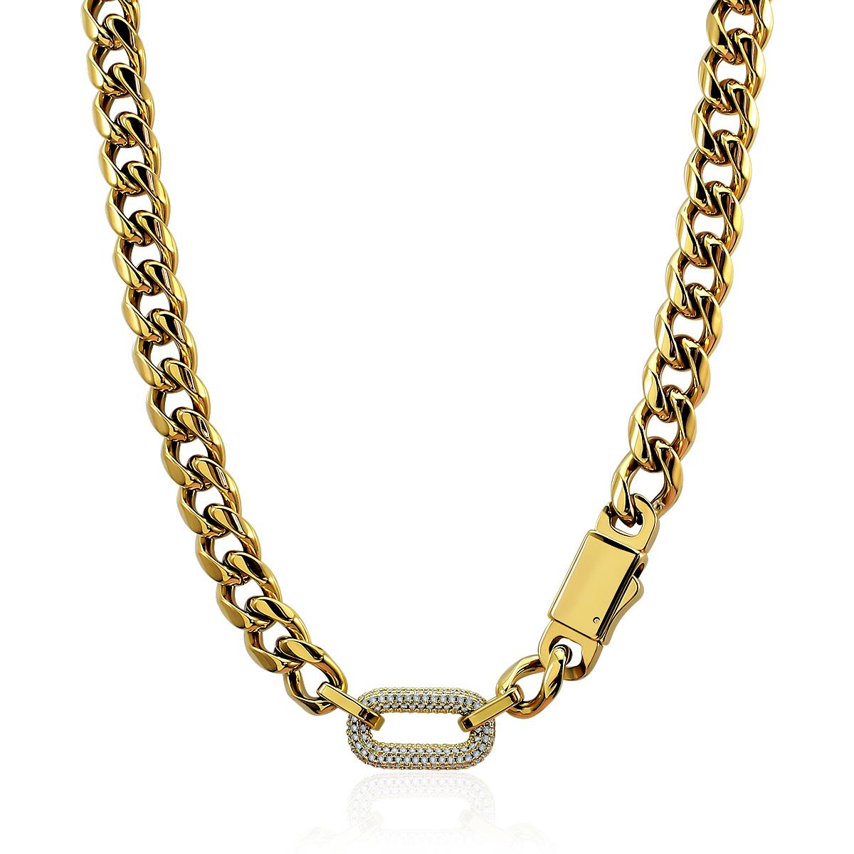 High Quality Fashion Jewelry 18K Gold Stainless Steel Chunky O Chain Necklace Zircon Rectangle Pendant Necklace Women
