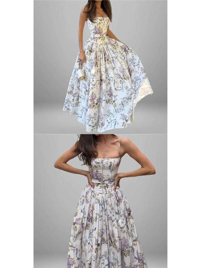 European-American Women's Retro Elegant French Style Spaghetti Strap Dress