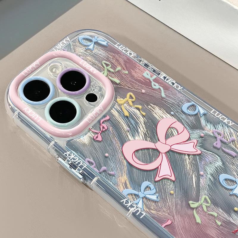 Bow Suitable for Apple 15 Mobile Phone Case Feather Cream IPhone 16promax Cartoon 14plus Women 13