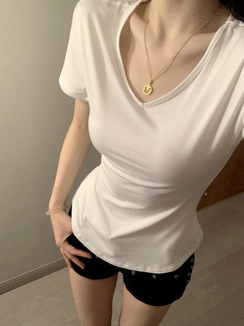 

Women s Modal Gray V-Neck Short-Sleeve Summer 2025 Soft Waist-Cinching Slimming Casual Top Small білий