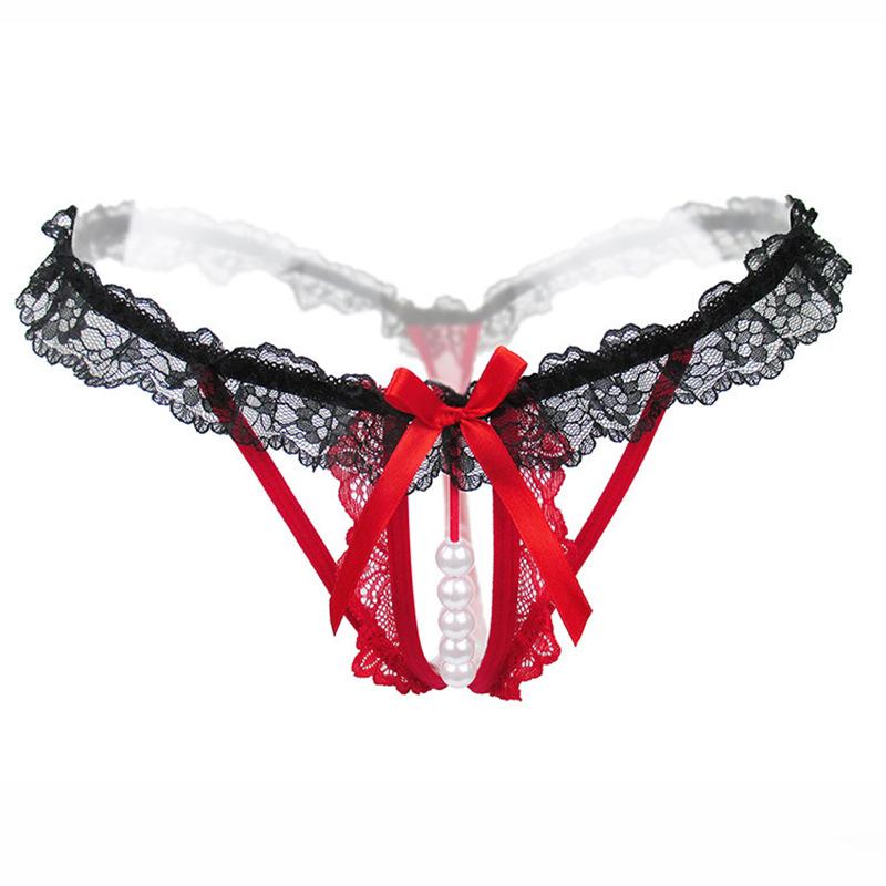 [Free Shipping] Sexy Thong, Hot Lace Embroidered Transparent Seduction Underwear, Women's Low Waist Hollowed Out T-back