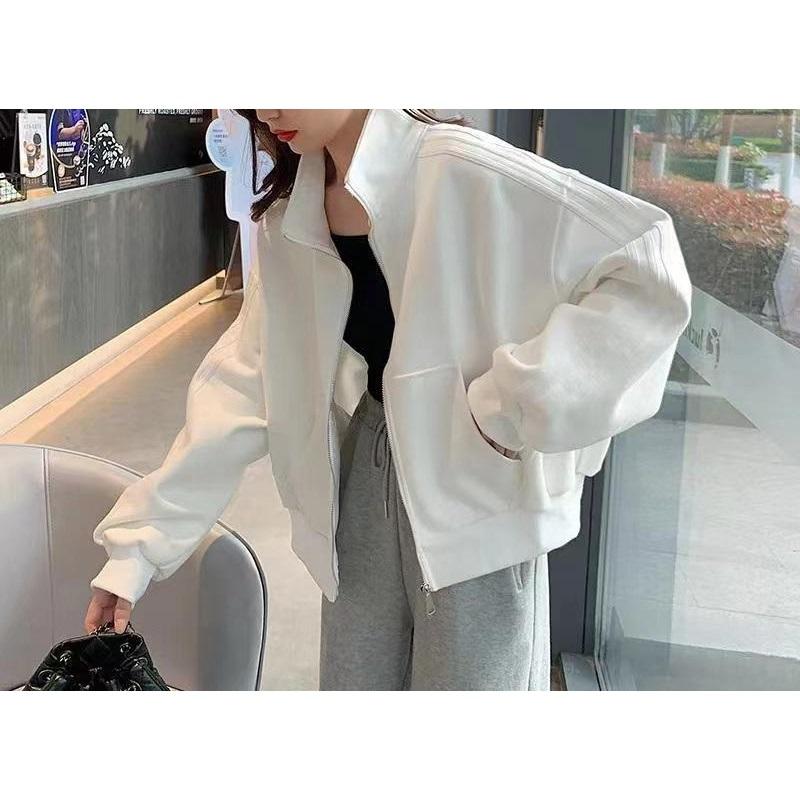 Damen Stehkragen Locker Reißverschluss Freizeitjacke