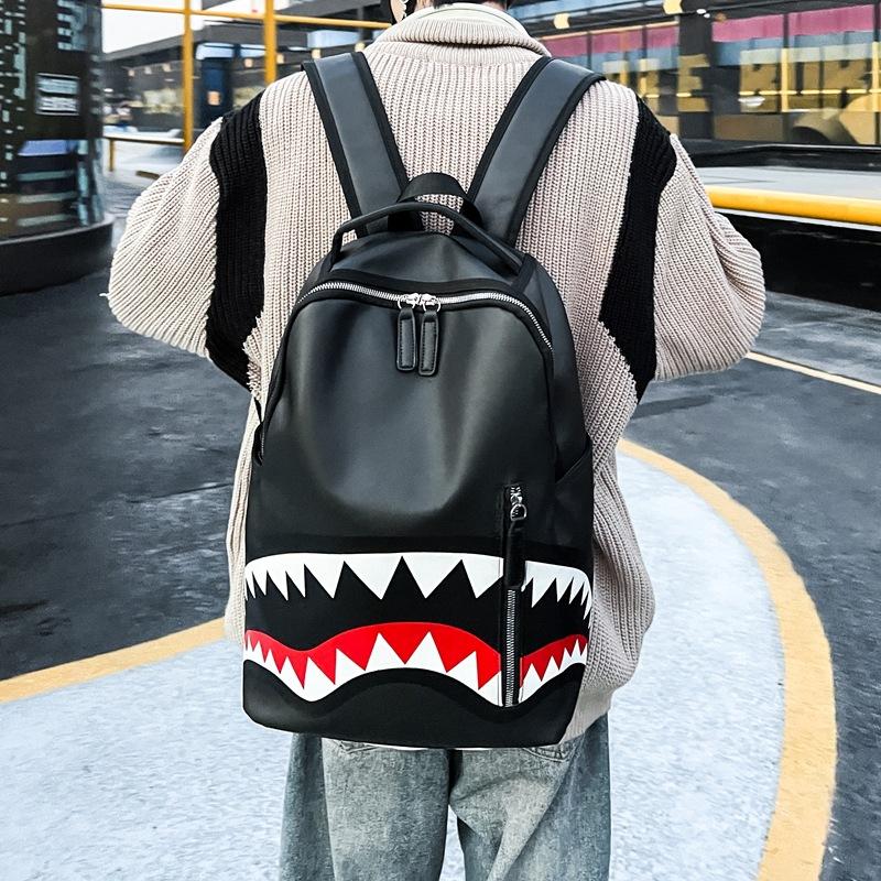 Schoolbag new graffiti print backpack trendy backpack shark mouth backpack casual fashion backpack bag