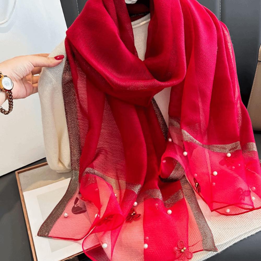 Korean Embroidery Scarf Elegant Women Hijab Shawls Fashion Lace Scarf Wraps Female красный