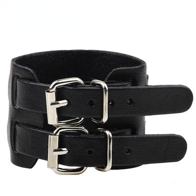Punk Unisex Wide Genuine Leather Bracelet Double Buckle Mens Womens Wrap Bracelet  New Fashion Jewelry