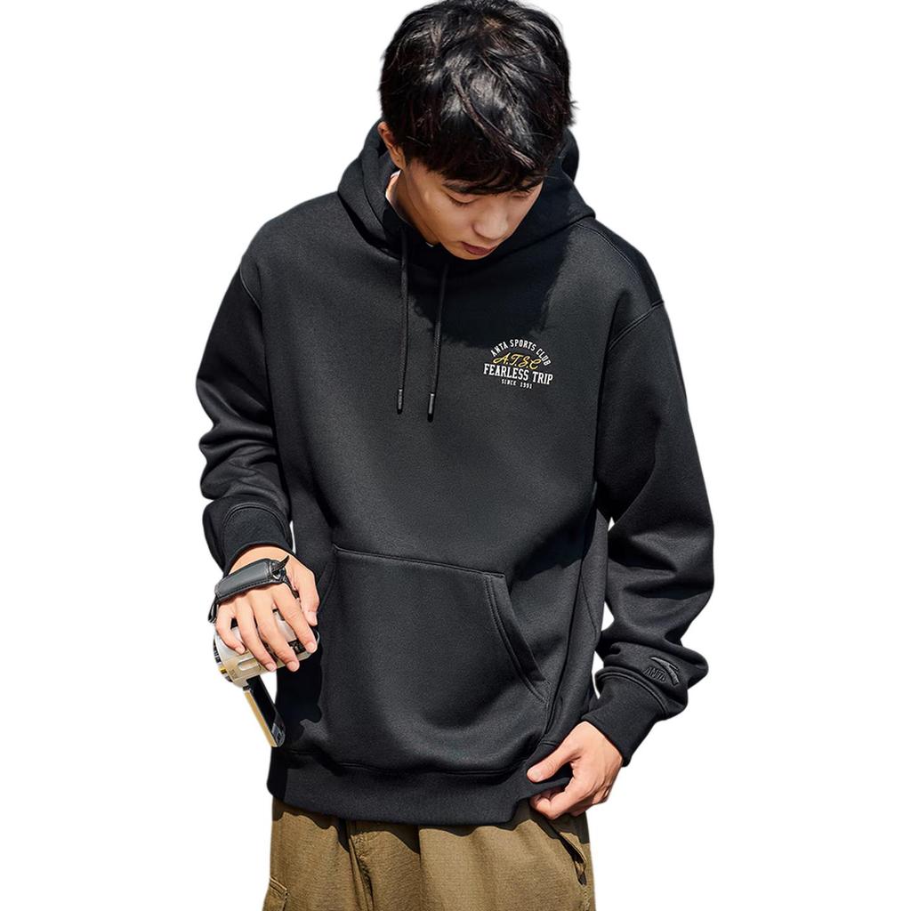 Anta Life Collection Comfortable Casual Minimalist Style Loose Fit Hooded Pullover Fleece Lined Sweatshirt Men's 152448701N-4