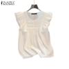 ZANZEA Women Casual O-neck Ruffles Short Sleeve Loose Blouse