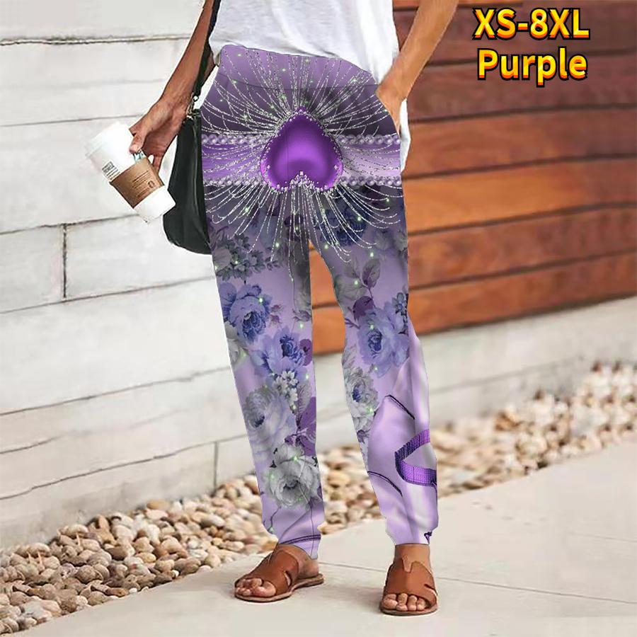Women Gorgeous Printing Pants Lace Up Elastic Waist Loose  Trousers Casual Long Pants Trousers with Pockets