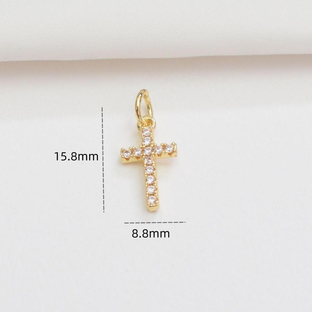 14K Gold-Filled Diamond Mini Cross Pendant for DIY Bracelets and Necklaces